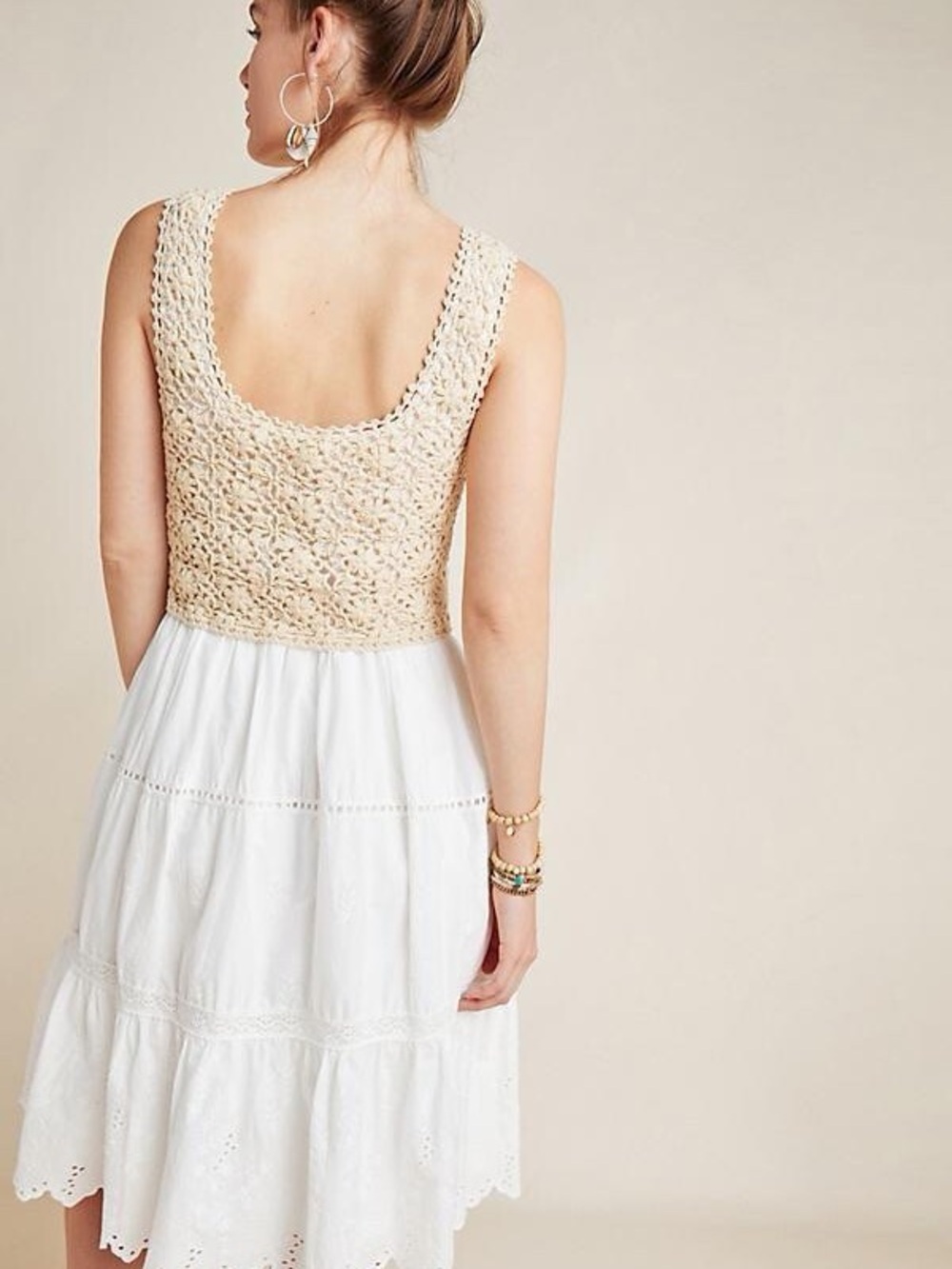 Anthropologie Brittney Crochet Top Eyelet Dress White Neutral